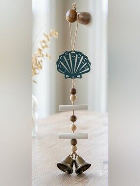 Coastal Shell Hanging Ornament with Bells - Teal